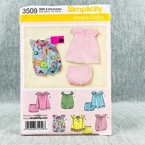 Simplicity 3509 Dress Bloomers and Bubble Romper Babies Size XXS L Pattern - Picture 1 of 5