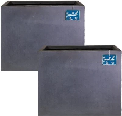 Set of 2 Trough Garden Planters IDEALIST Concrete Raised Outdoor Plant Pots - Image 1 of 4