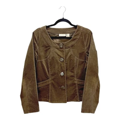 DKNY Jeans Retro Brown Velvet Jacket Size L Button Front Coat Career Crop Blazer - Image 1 of 4