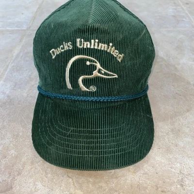 Vintage Ducks Unlimited Hat 90s Duck Hunting Strapback Corduroy Cap Green B5 — 第 1/4 张图片