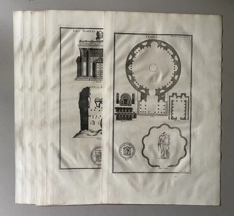 Temples - 5 Kupferstiche Montfaucon Antiquité Tempel Jupiter Neptun Juno 1722 - Bild 1 von 4