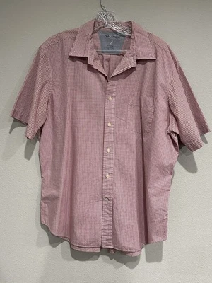 Beautiful NAUTICA Short Sleeve Button Down Gingham Plaid red shirt -XL- - Image 1 of 4