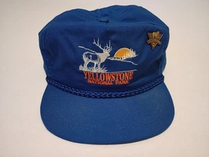 Vintage Blue Yellowstone National Park Embroidered Hat USA + 1993 Pin - Picture 1 of 10
