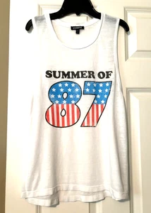 Express "Summer of 87" Loose Fit Tank Top Women's Size Small Stars & Stripes - Picture 1 of 5