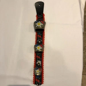Switzerland Zurich 3 Floral Cow Bell Strap 16" Hand Painted - Picture 1 of 5
