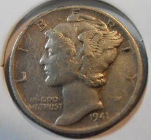 1941 D Mercury Silver Dime, VF/XF (41DAC2) - Picture 1 of 4