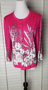 Charter Club Cardigan Sweater PL Long Sleeve Button Up Pink/White Floral EUC - Picture 1 of 12