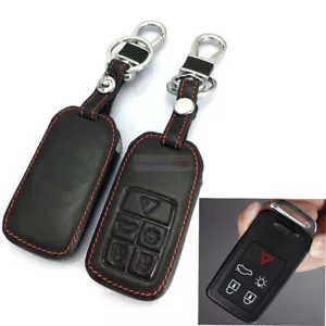 5 Buttons Remote Key Fob Bag Holder Leather Cover Case Fit  Volvo S80 XC70  V50 - Picture 1 of 8