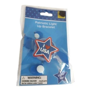 Patriotic Flashing Light Up Bracelet Red White Blue I Love USA Star Heart July 4 - Picture 1 of 6