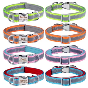 Personalisiertes reflektierendes Hundehalsband weich gepolstert Name ID-Schild Gravur klein groß - Bild 1 von 17