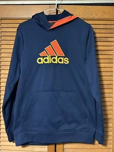 Adidas Boys Hoodie Sweatshirt XL Blue Orange Center Logo Sports Warmup - Picture 1 of 4