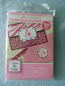 Pink Giraffe Themed Baby Shower Invitations Set of 20 ~ NEW ~ Fast Shipping!
