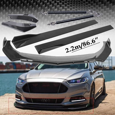 For Ford Fusion Carbon Fiber Front Bumper Lip Splitters Side+Skirt Strut - Image 1 of 4