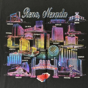 VTG Reno Nevada Casinos Single Stitch Metallic Graphic T Shirt 1994 Size Large - Picture 1 of 8