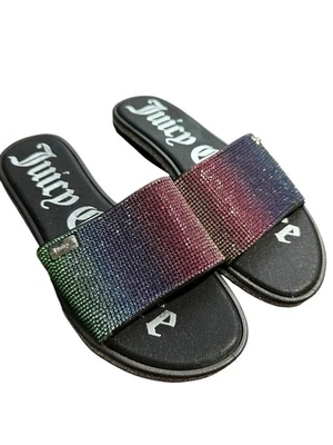 Juicy Couture Bling Slides Sandals Size 7 Rainbow Rhinestone Shiny #S22-1 - Image 1 of 4