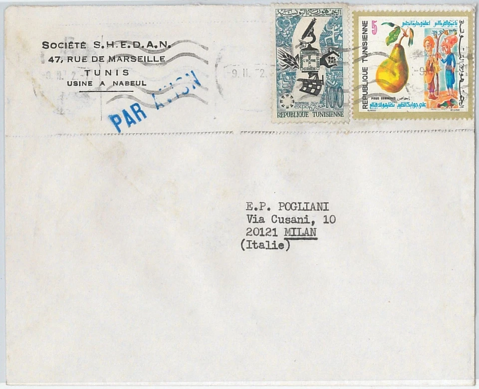 59315  - TUNISIA Tunis - POSTAL HISTORY: COVER to ITALY  1972 -  NATURE Fruit - Image 1 of 1