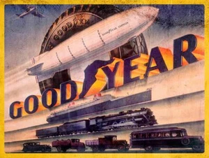 GOODYEAR BLIMP ZEPPELIN BOAT CAR TRAIN TRUCK HEAVY DUTY USA MADE METAL ADV SIGN - Picture 1 of 1