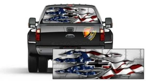 American Flag Ripped Metal Patriotic Rear Window Graphic Perforated Decal - Picture 1 of 4