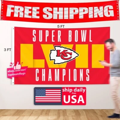 Kansas City Chiefs 4 Time Super Champions 3x5 Banner Flag Man Cave Flags - Image 1 of 4