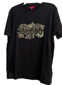 GUESS Men’s Short Sleeve T-Shirt Sz L OR Sz XL Black w/Gold Color Logo NWT - Picture 1 of 6