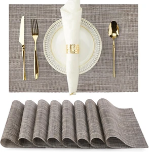Gold Brown Placemats Set of 8 Durable Heat Resistant Non-Slip Washable Place Mat - Picture 1 of 12