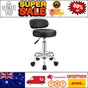 Height Adjustable Swivel Rolling Stool with Backrest & Wheels - Black - Picture 1 of 8
