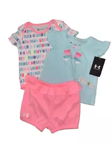 Under Armour Baby Girls 3 Pc Summer Outfit Set Shorts Tee Bodysuit 0/3 Months - Picture 1 of 5