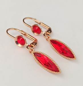 Michal Negrin Earrings Ros Gold Blood Red Crystals Dainty Cocktail Runway Gift