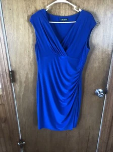Lauren Ralph Lauren Women’s Faux Wrap Cocktail Evening Royal Blue Dress Size 12 - Picture 1 of 4
