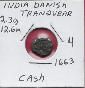 INDIA DANISH,TRANQUEBAR 1 CASH 1663 RULER FREDERIK III,NORSE LION TO LEFT,LETTER - Picture 1 of 2