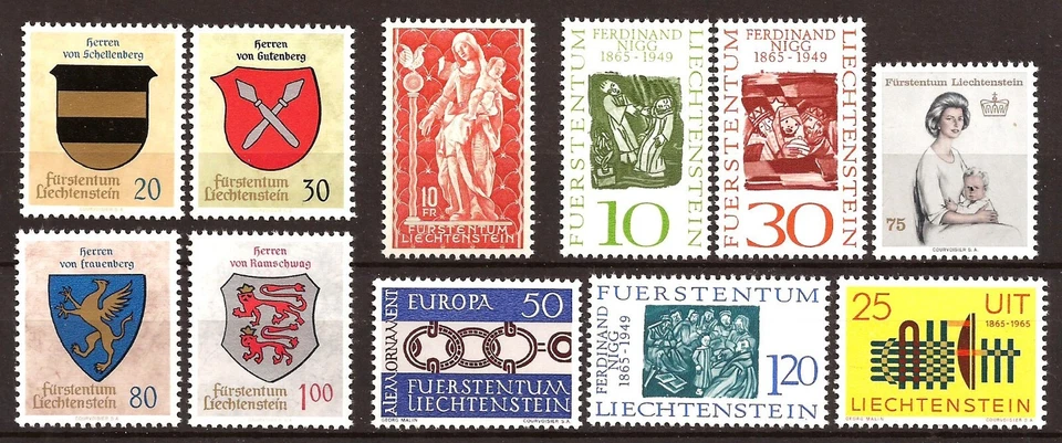 [6500] ЛИХТЕНШТЕЙН 1965, (MNH**), полный год издание комплект - Изображение 1 из 1