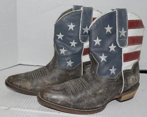 Botas vaqueras de cuero con bandera patriótica americana Roper para mujer talla 7,5 - Imagen 1 de 3