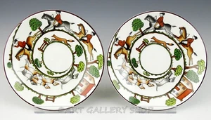 Crown Staffordshire England HUNTING SCENE FOX HORSES SAUCERS ONLY NO CUPS Set 2 - Picture 1 of 6
