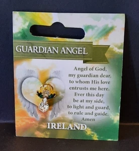 IRELAND GUARDIAN ANGEL PIN CARROLLS IRISH GIGTS FAUX CRYSTAL NEW - Picture 1 of 3