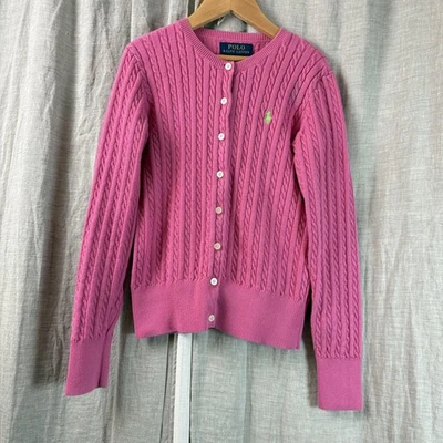 Polo Ralph Lauren Suéter Niñas Grande Rosa Tejido con Cable Cárdigan Algodón Logo Foto 1 de 4