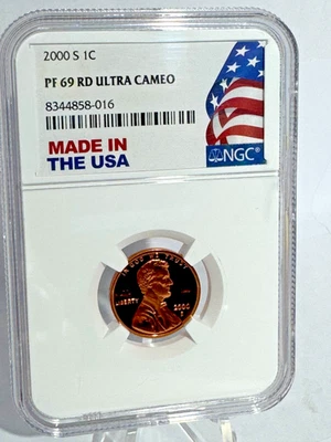 Centavo Lincoln Memorial 2000-S prueba 1C graduado PF69RD ULTRA CAMEO por NGC Foto 1 de 4