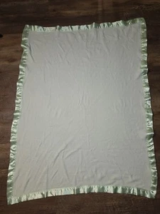 Vtg Thermal Waffle Weave Baby Blanket w/ Satin Nylon Trim Green Starting Out - Picture 1 of 11