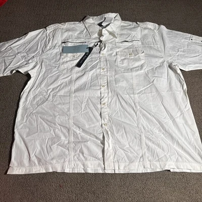 复古 Y2K Koman 运动纽扣衬衫男式 4XL 白色 — 第 1/4 张图片