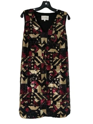 Nicole Miller Нью-Йорк v-образным вырезом блестки Shift коктейльное платье без рукавов Sz 4 - Изображение 1 из 4