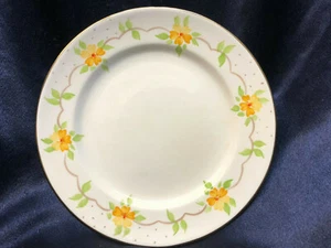 ADDERLEY BONE CHINA YELLOW FLOWERS BREAD PLATE 6 7/8" GREEN LEAVES GOLD TRIM - Picture 1 of 4