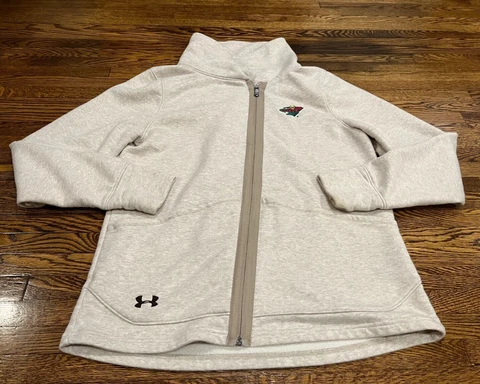 Minnesota Wild Sweater Gray Under Armour Cardigan Shawl Neck Sweatshirt Womens M Cover