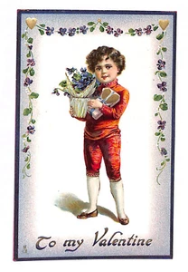 Raphael Tuck "Valentine Posies" Boy with Flowers Embossed Postcard - Picture 1 of 3