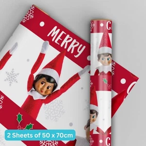 Christmas Wrapping Paper | Elf on the Shelf | 2 Sheets & 2 Tags Kids Gift Wrap - Picture 1 of 4