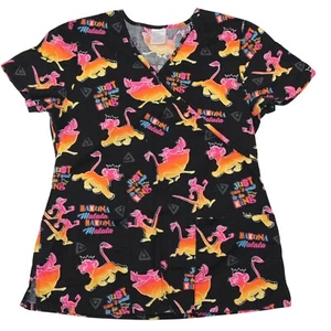 Disney Womens Small Lion King Hakuna Matata Simba Timon Pumbaa Medical Scrub Top - Picture 1 of 9