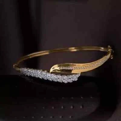 14k Yellow Gold Plated 2Ct Round Cut Lab-Created Diamond Women's Bangle Bracelet - Image 1 of 2