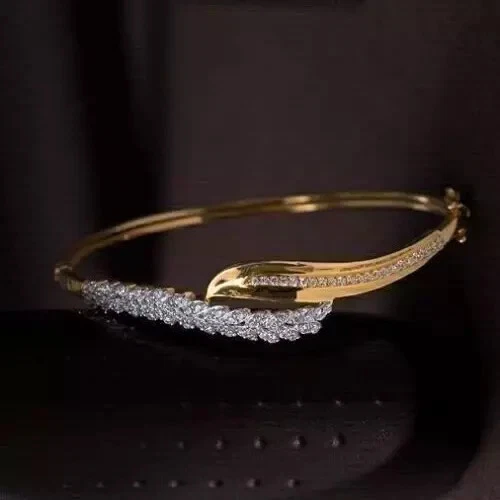 14k Yellow Gold Plated 2Ct Round Cut Lab-Created Diamond Women's Bangle Bracelet - Image 1 of 2