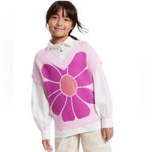 Epic Threads Girls Flower Sweater Vest Size Large 14/16 Rose Pink New With Tags - Picture 1 of 9