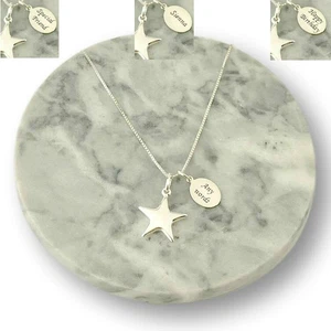 Collar estrella de plata de ley con grabado. Regalo personalizado para amiga, mamá - Imagen 1 de 20