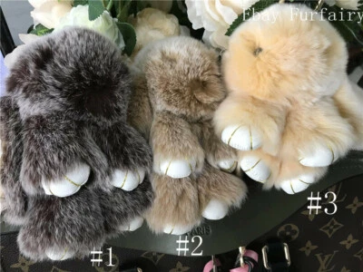 Llavero de piel de conejo real marrón piel de conejo coche llavero buscador colgante Foto 1 de 4