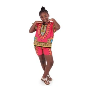 Children Fuschia African Cotton Dashiki & Shorts Set w/Designs. Size Large. - Picture 1 of 1